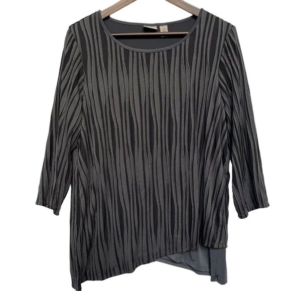 Easywear by Chico's Tunic Top Size 2 (L/12) Black Gray Vertical Textured Lined - Picture 1 of 11